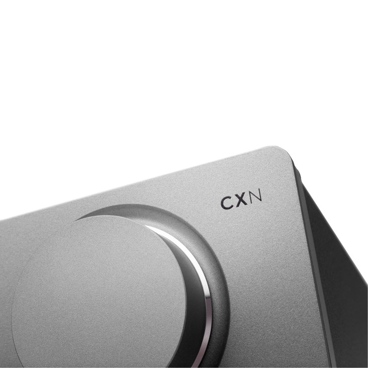 Cambridge Audio CXN100 Network Audio Streamer low angled detail view, CXN badge